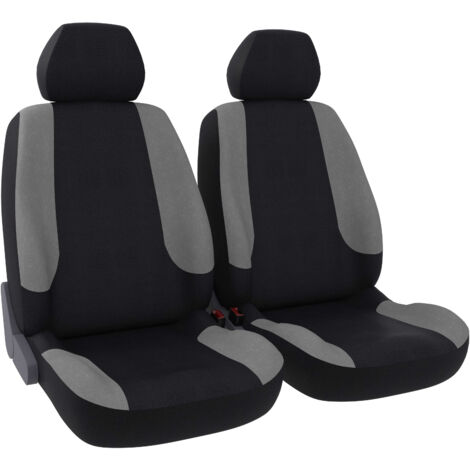 Jeu de 2 housses de sièges avant - Universelles - Voiture/Auto - Lavable - Tissu noir / gris clair (1/5)