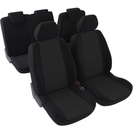 Jeu complet de housses de sièges - Universelles - Voiture/Auto - Lavable - Avant / Arrière 2/3-1/3 - Tissu noir / jacquard noir