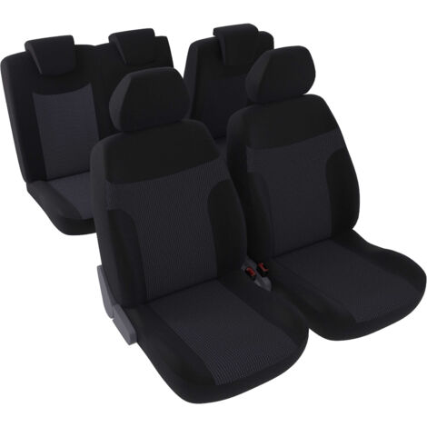 Jeu complet de housses de sièges - Universelles - Voiture/Auto - Lavable - Avant / Arrière 2/3-1/3 - Tissu noir / jacquard noir et blanc (1/5)
