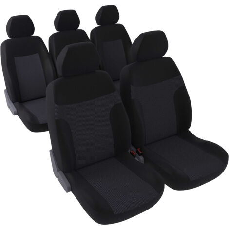 Jeu complet de housses de sièges - Universelles - Voiture/Auto - Arrière 3 sièges séparés - Tissu noir / jacquard noir et blanc (1/5)