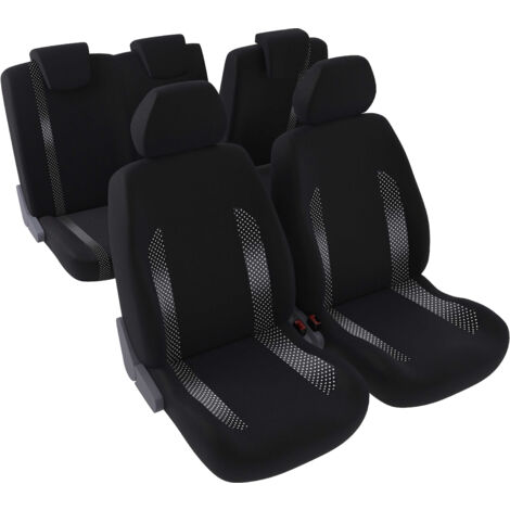 Jeu complet de housses de sièges - Universelles - Voiture/Auto - Lavable - Avant / Arrière 2/3-1/3 - Tissu noir / jacquard
