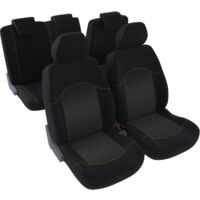 Jeu complet de housses de sièges - Universelles - Voiture/Auto - Avant/Arrière 2/3-1/3 - Tissu noir / gris avec surpiqure orange - Spécial 4x4