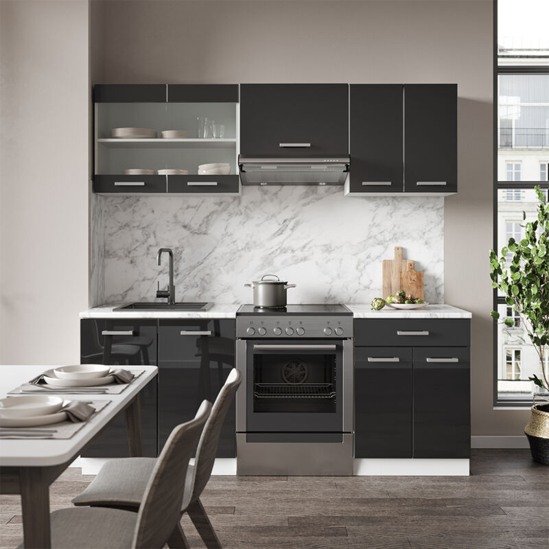 Vicco Cuisine Fame-Line, Chêne lambris/anthracite, 200cm sans plan de Vicco Cuisine Fame-Line, Chêne lambris/anthracite, 200cm sans plan de