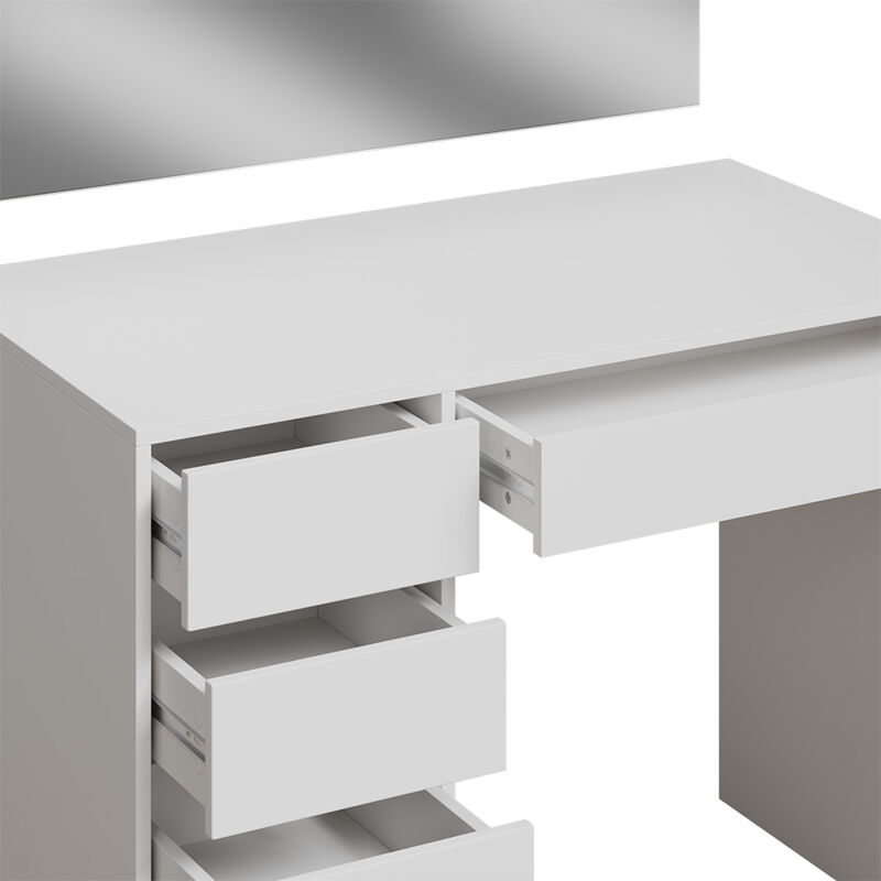 Coiffeuse D'angle Tilda Blanc Vicco Avec Miroir Et 5 Tiroirs - Neuve