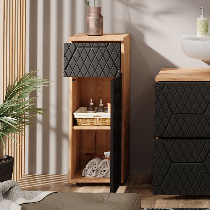 Meuble Sous-vasque Salle De Bain Vicco Irma, Couleur Anthracite Et Chêne, 60 Cm