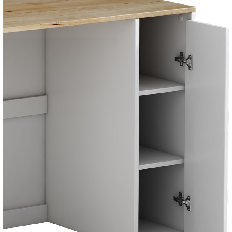 Vicco Armoire Penderie Liria Blanc/Bambou 100x145cm Avec Tiroir - Meuble Rangement Polyvalent