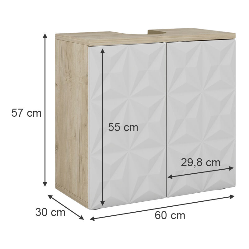Meuble Sous Vasque Vicco Perry - 60x55,6x31,1 Cm - Béton Mat Et Blanc - Avec étagères, Rangement Salle De Bain - 8