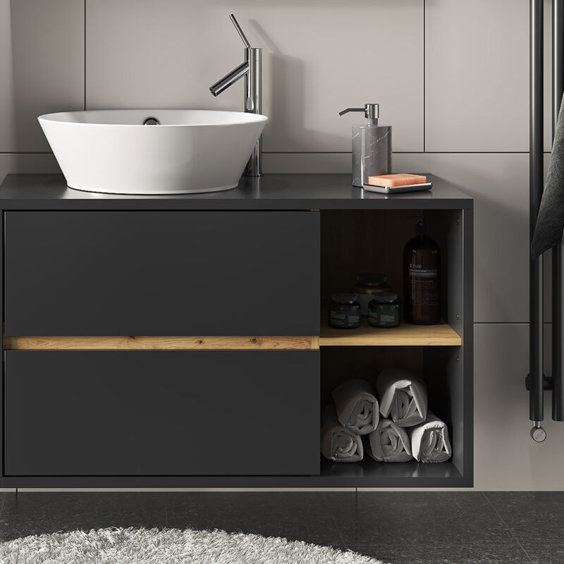 Meuble de rangement de salle de bain, Anthracite 38 x 80cm | Maisons du Monde
