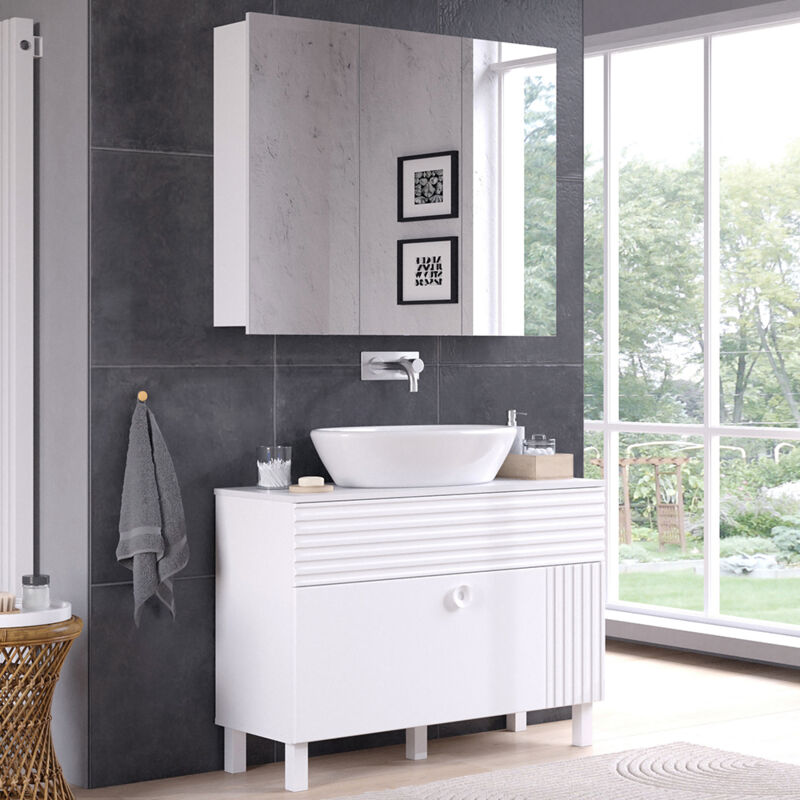 Armoire De Toilette Irma Vicco - Blanc Ultra-brillant, 55x54x16,9 Cm