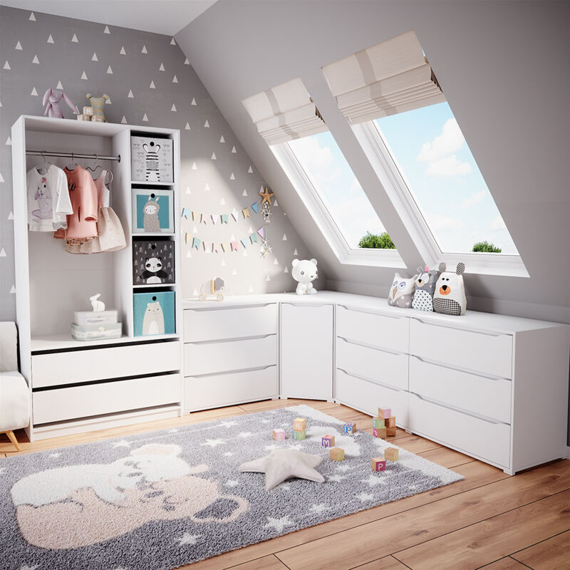 Armoire pour enfants Elmo, Blanc, 100 x 200 cm avec 2 tiroirs, Vicco 3