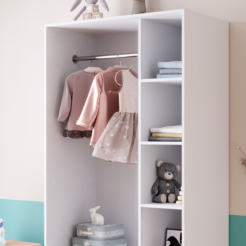 Armoire pour enfants Elmo, Blanc, 100 x 200 cm avec 2 tiroirs, Vicco 4