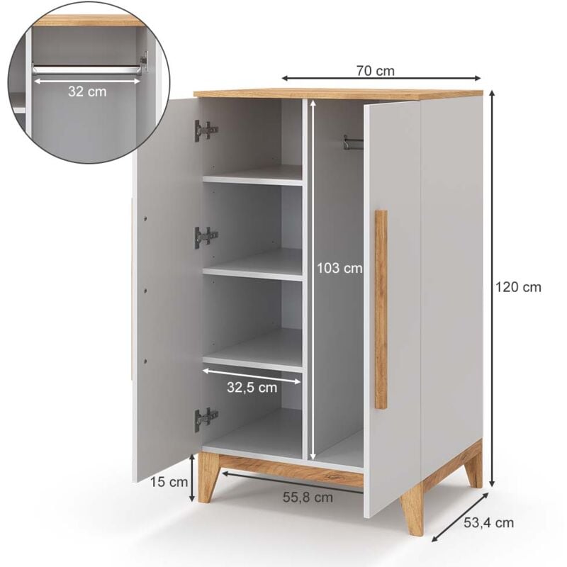 Armoire pour enfants Malia, Blanc, 70 x 120 cm, Vitalispa 2
