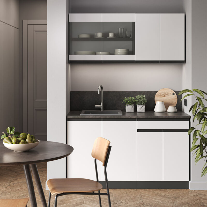 Bloc Cuisine Intégré Vicco R-Line Single - Anthracite/Blanc - Neuf