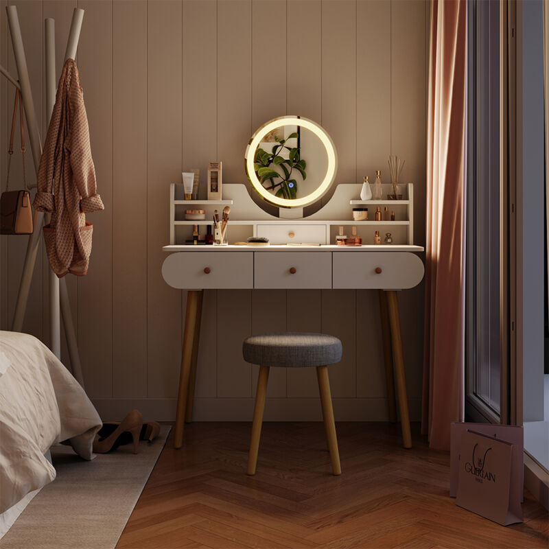 Vicco Coiffeuse Gesa, Blanc, 60 cm avec miroir LED en 3 tons de blanc, variateur de lumière