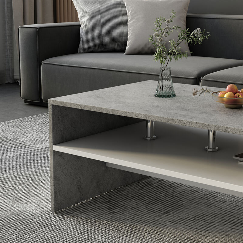 Table Basse Moderne - 100 X 60 Cm (H42) - Plateau Béton, Rangement Blanc - Design Allemand, Montage Facile - 8