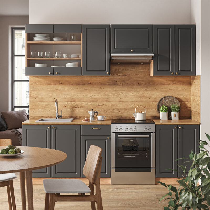 Cuisine équipée Vicco Fame-Line 240 Cm - Moderne Et Ultra-brillante - Anthracite
