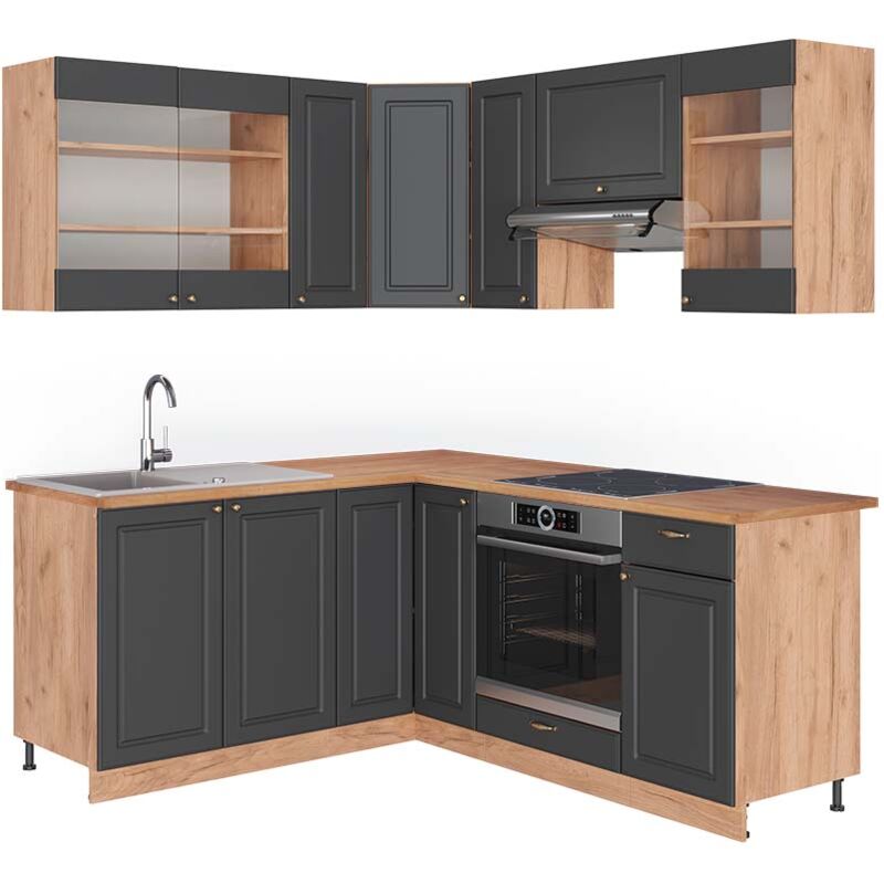 Cuisine En Angle Fame-Line Vicco – 190 Cm – Anthracite Et Bordeaux – Haute Brillance