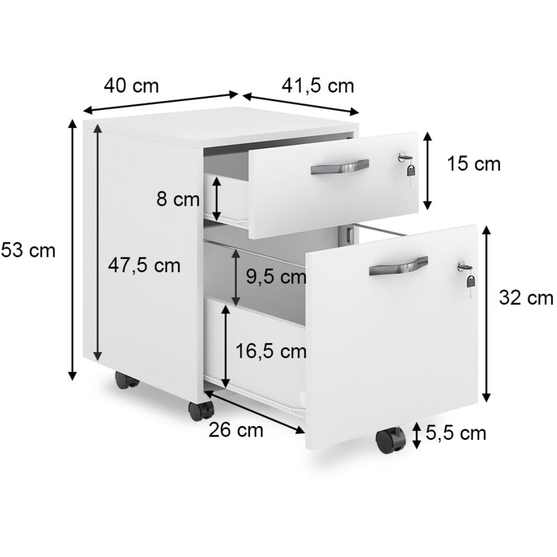 Vicco Caisson Roulant Bregenz, 40x53cm Verrouillable, Blanc