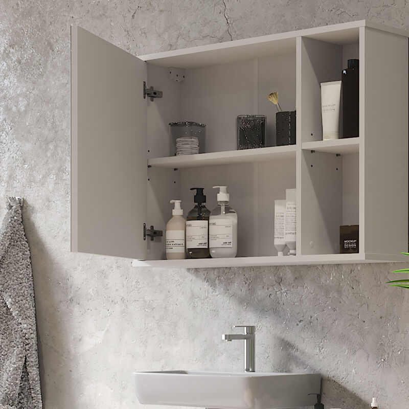 Vicco Armoire De Toilette Lavio Blanc 60x60cm Avec Éclairage LED Et Miroir - Rangement Pratique