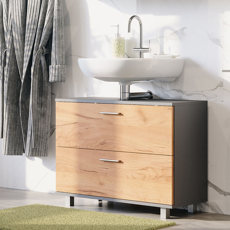 Vicco Meuble Sous Vasque Eden Simple - Blanc Haute Brillance/Chêne Artisan 73.1 X 64 Cm