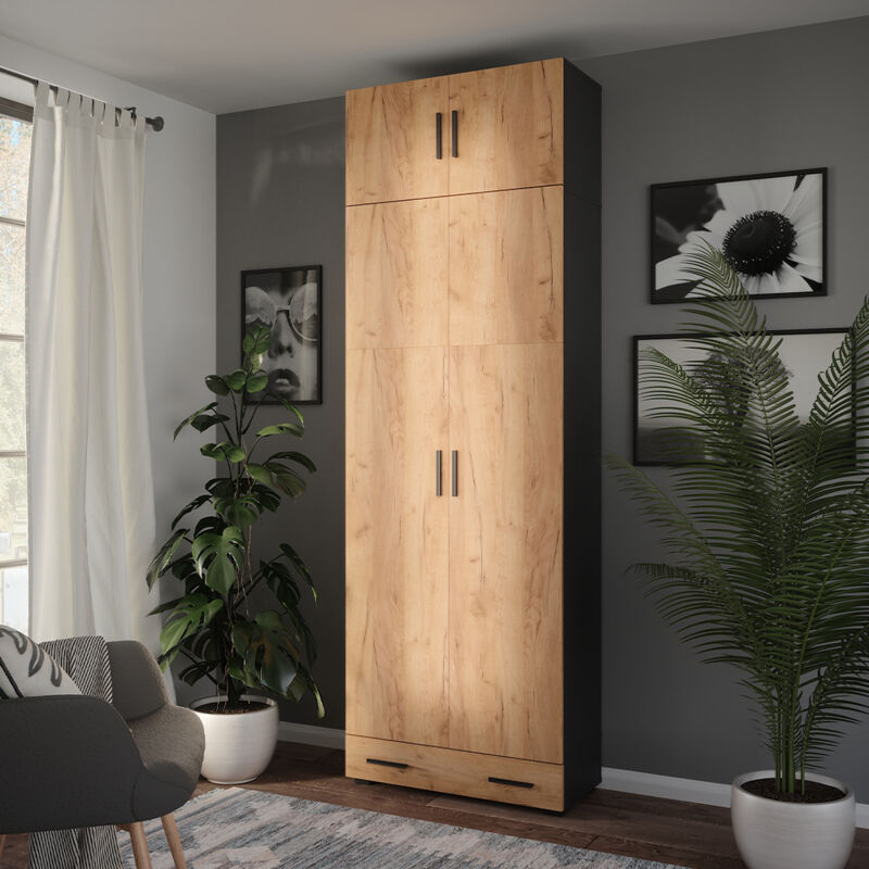 Armoire Doros, Blanc, 100 x 168 cm avec roulettes, Vicco