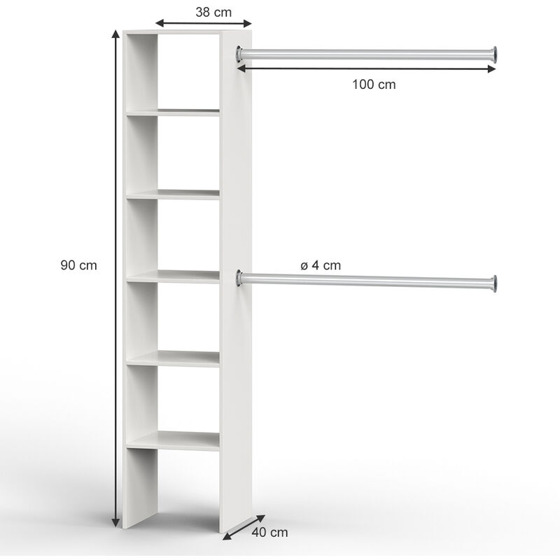 Armoire-penderie VICCO GUEST, ouverte, mobile, étagère, penderie, armoire,  blanc