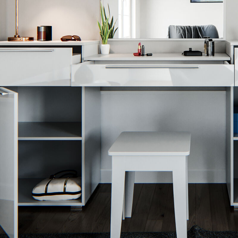 Table De Coiffeuse VICCO Lilli Avec Miroir Et Tabouret - Blanc - Moderne - 190cm