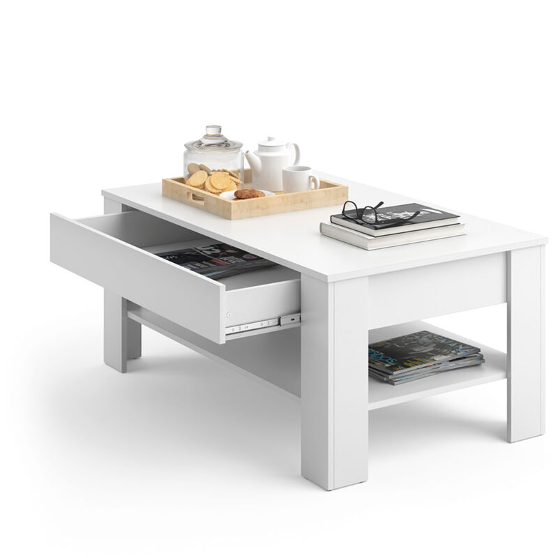 Table Basse Vicco TADE Blanche - 119x61x41 Cm - Moderne - NEUVE