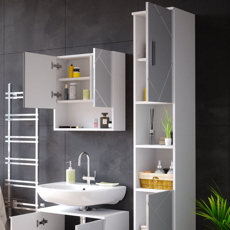 Meuble Vasque Salle De Bain Irma Vicco – Blanc, 60x30x59cm, Avec Lavabo, Neuf