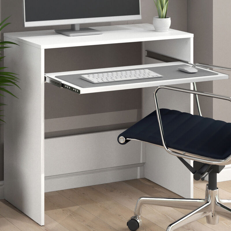 Table De Bureau En Mdf, Bureau Informatique Plan De Travail Avec Etageres Chene Clair Blanc