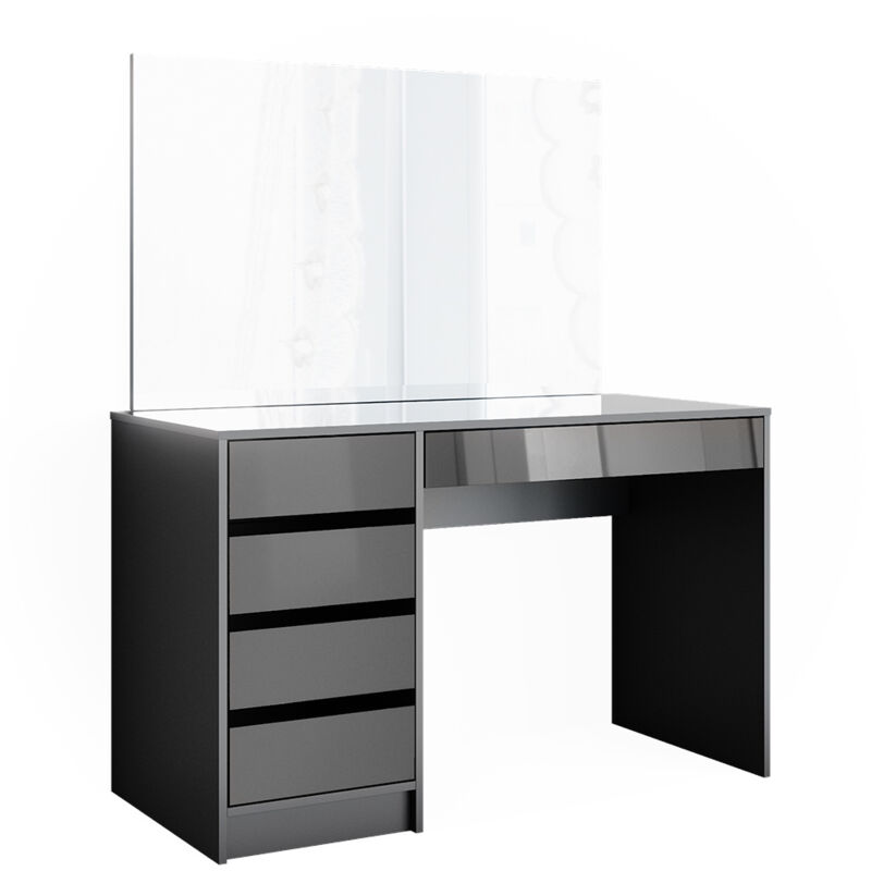 Coiffeuse Sherry petite anthracite brillant avec tabouret et