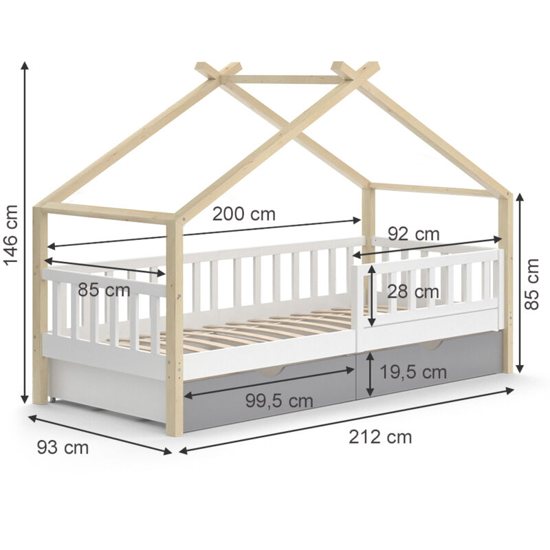 Lit enfant „Design 200x90cm blanc avec matelas et lit d'appoint VitaliSpa