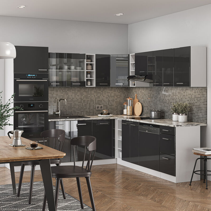 Cuisine R-Line, 300 cm avec armoire haute, PT Anthracite, Rouge