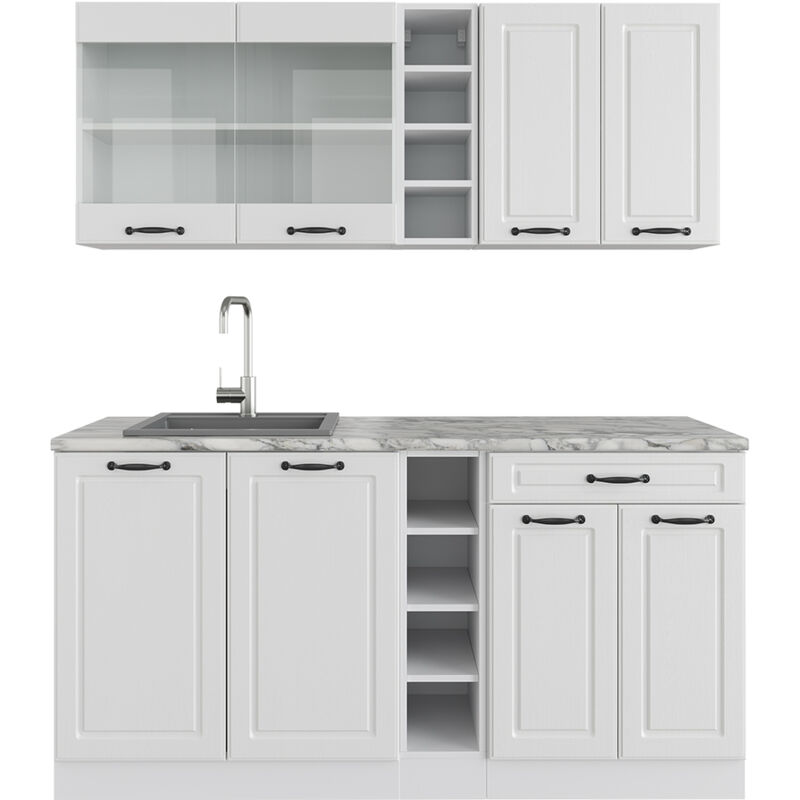 Vicco Cuisine en Angle R-Line, Béton/Blanc, 227 x 287 cm, PT Chêne