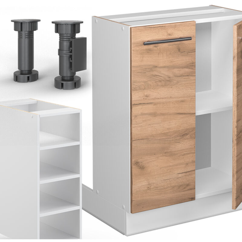 Cuisine Intégrée Fame-Line 235cm - Chêne Blanc Brillant - Vicco - Neuve