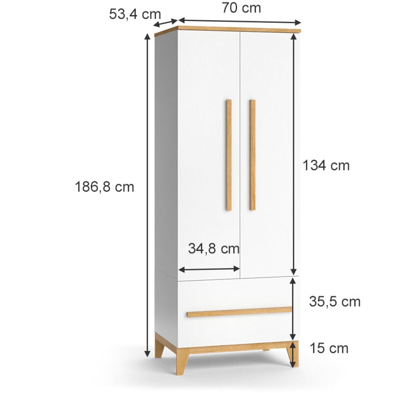 Armoire pour enfants Malia, Blanc, 70 x 186.8 cm, Vitalispa 2