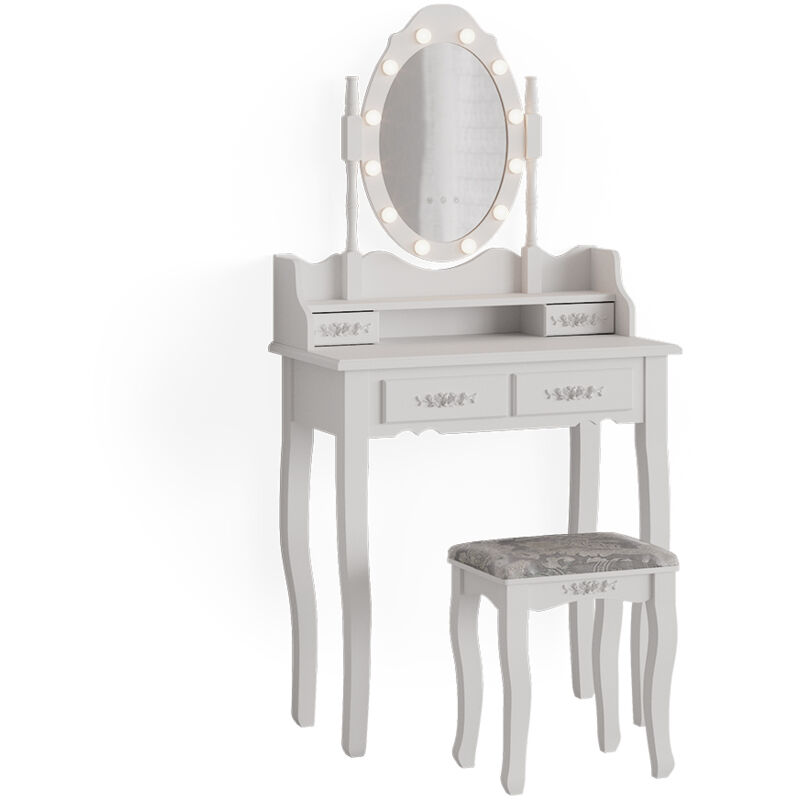 Coiffeuse Sherry petite blanc brillant avec étagère miroir, tabouret et  éclairage LED Vicco