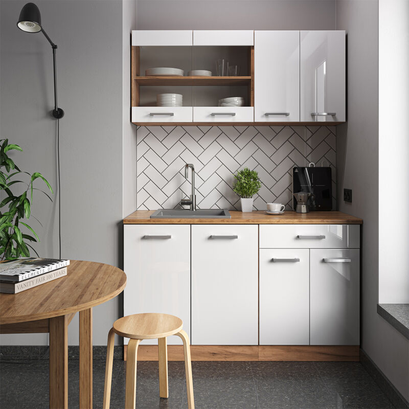 Meuble Sous Pente R-Line Blanc Campagnard/chêne Doré 140cm - Rangement Optimisé Pour Cuisine Sous Toit