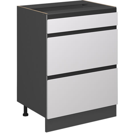 Meuble cuisine R-Line, Blanc, 60 cm J-Shape, avec tiroirs, sans plan de travail, Vicco