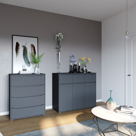 Sideboard Ruben, Anthracite, 80 x 101.6 cm avec 4 tiroirs, Vicco