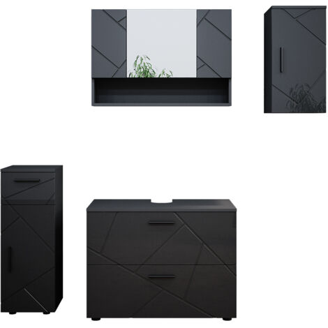 Ensemble de meubles de salle de bain Irma, Anthracite Haute brillance, 4 parties, Vicco