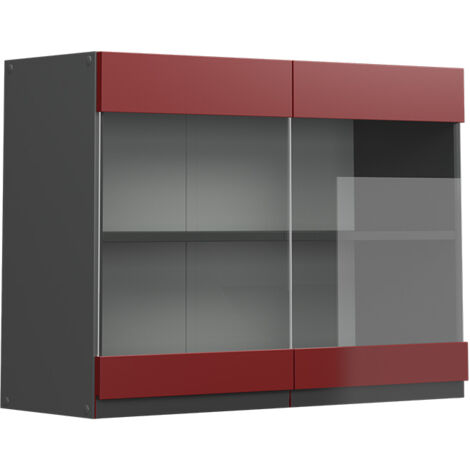 Meuble de cuisine haut vitré R-Line, Rouge, 80 cm J-Shape, Vicco