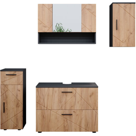 Ensemble de meubles de salle de bain Irma, Chêne doré/anthracite, 4 parties, Vicco