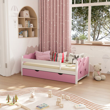 Lit pour enfant Jessica, Rose, 70x140 cm avec tiroir, sans matelas, Vitalispa