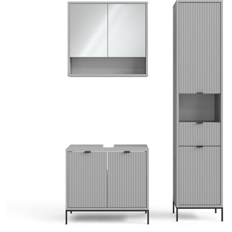 Ensemble de meubles de salle de bain Eliza, Gris, 3 pièces, avec armoire haute, Vicco