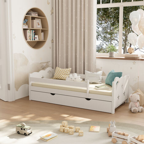 Lit pour enfant Jessica, Blanc, 80x160 cm avec tiroir, sans matelas, Vitalispa