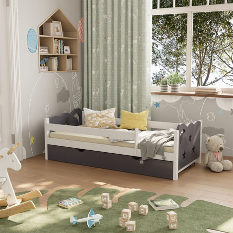 Lit pour enfant Jessica, Gris, 80x160 cm avec tiroir, sans matelas, Vitalispa