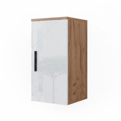 Armoire de Irma, Blanc brillant/Chêne doré, 30x59cm avec étagère, Vicco