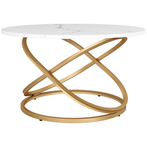 Table basse Calgary, Blanc/Or, 79.5 x 62 cm avec grande surface de travail, Vicco