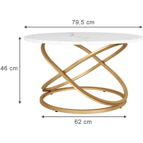 Table basse Calgary, Blanc/Or, 79.5 x 62 cm avec grande surface de travail, Vicco